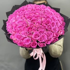 Букет 101 розовой розы Кения (40 см) в Ногинске