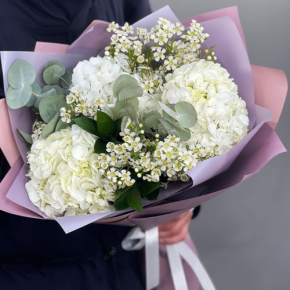 Букет "Суприм" из гортензий и хамелациума в Ногинске