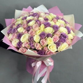 Букет из 101 розы пастельный микс (40 см) в Ногинске