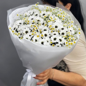 Букет "Понарошку" из хризантем сантини и ромашек в Ногинске