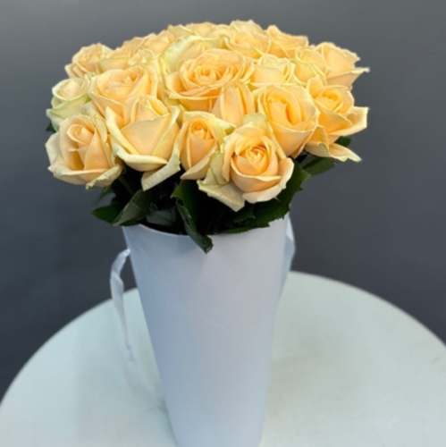25 кремовых роз в конусе в Ногинске